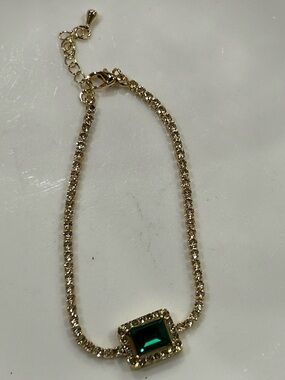 Gold Chain Bracelet with Emerald Green Crystal Accent